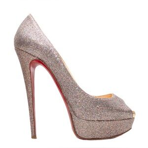 CHRISTIAN LOUBOUTIN PEEP-TOE GLITTER PUMPS SIZE 38
